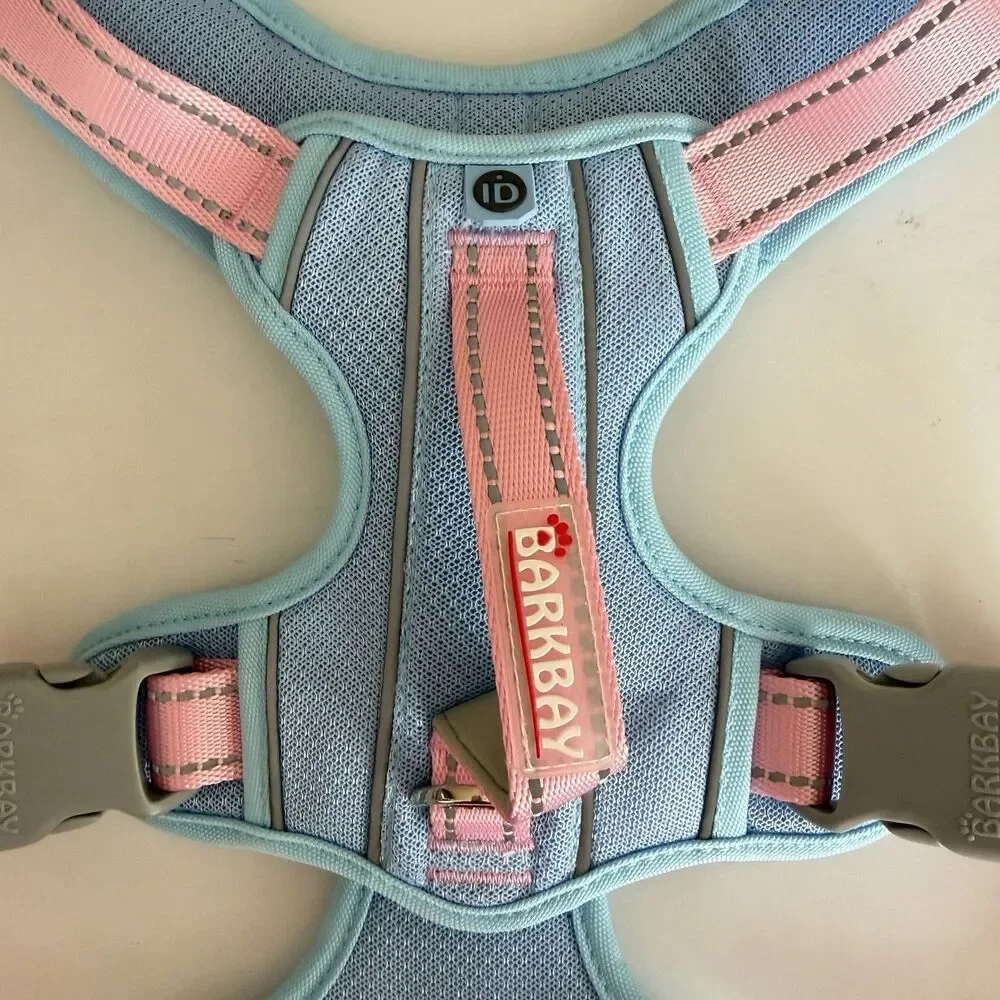 NEW Barkbay No Pull Reflective Dog Harness Vest Large Pink Blue Pet ID Pocket